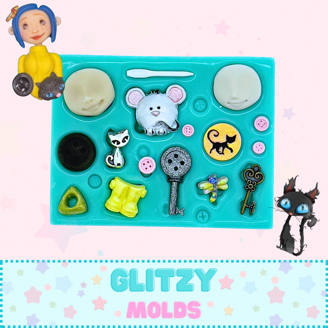 Mini Button Girl, Silicone Mold, Silicone Mold for Pens, Yuya's YBM-MiniCoraline