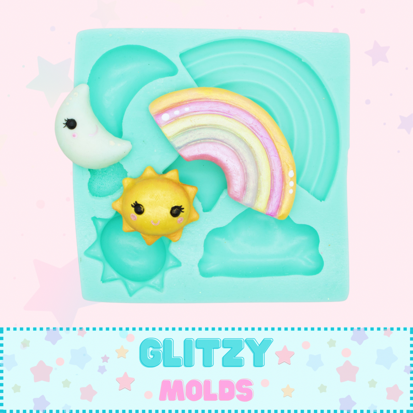 Arcoíris y Estrellas, Molde de silicon , Molde para porcelana Fría GM-78