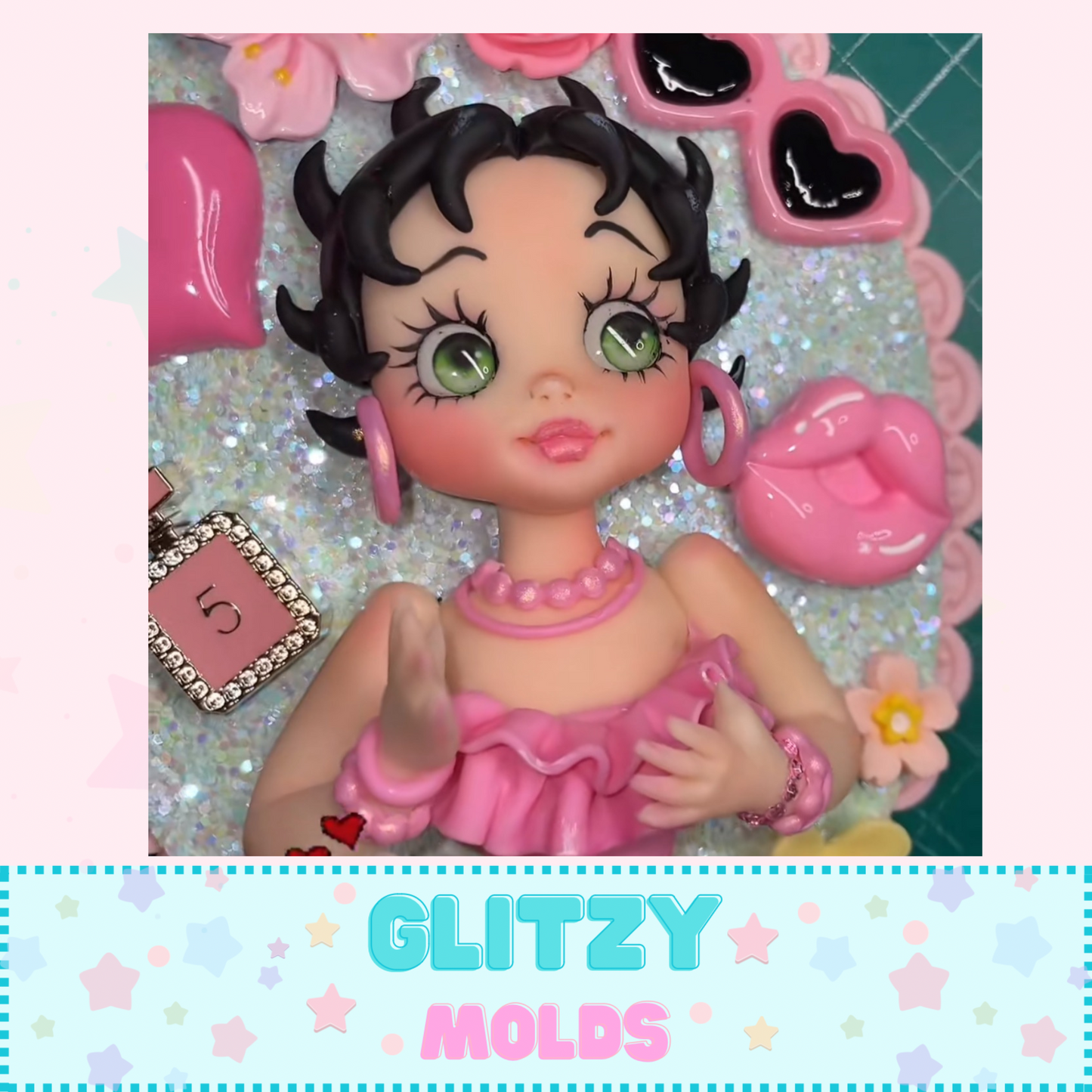 Betty Boop, Doll Face Mold, 3 Adorable Faces, Silicone Mold by Yuya's by Brenda Muñiz YBM-Betty