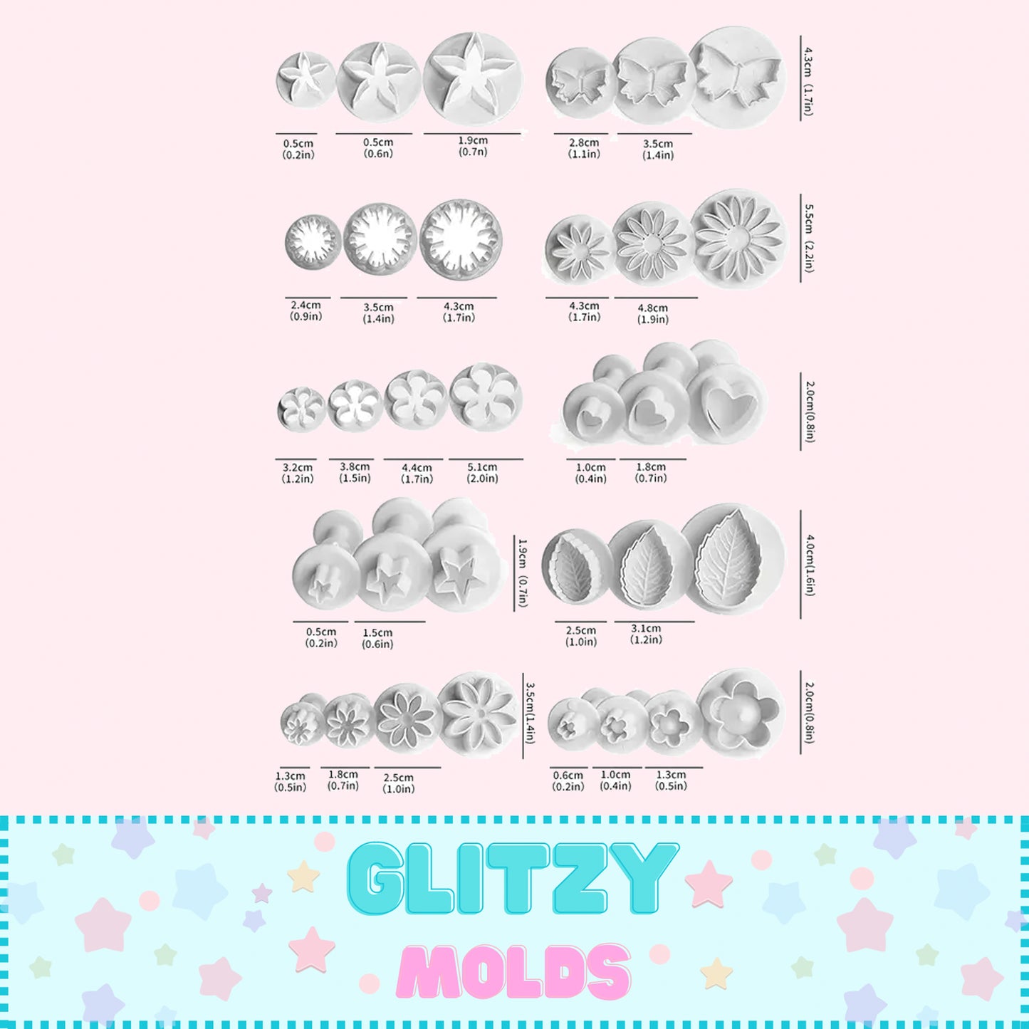 Kit de Cortadores, 33 piezas, Cortadores de flores, Hojas, Mariposas