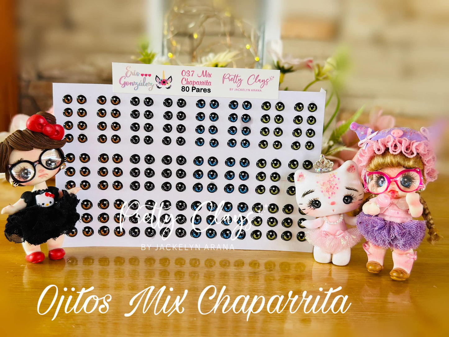 Ojitos 3D, Chaparrita, Ojitos 3D de Pretty Clays Molds, 80 Pares Chaparrita