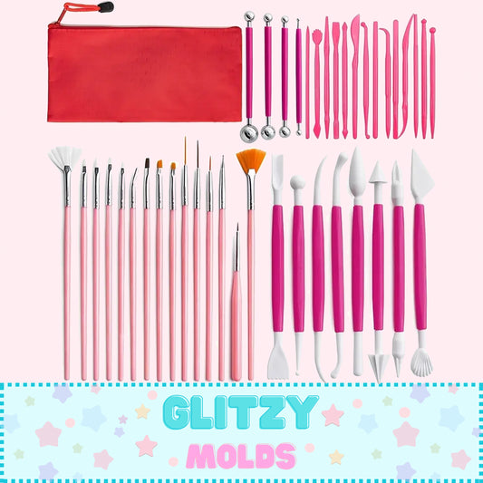 42 piece Clay Tool Set, Dotting Tools, Shaping Tools, Brushes, Beginner Tool Kit