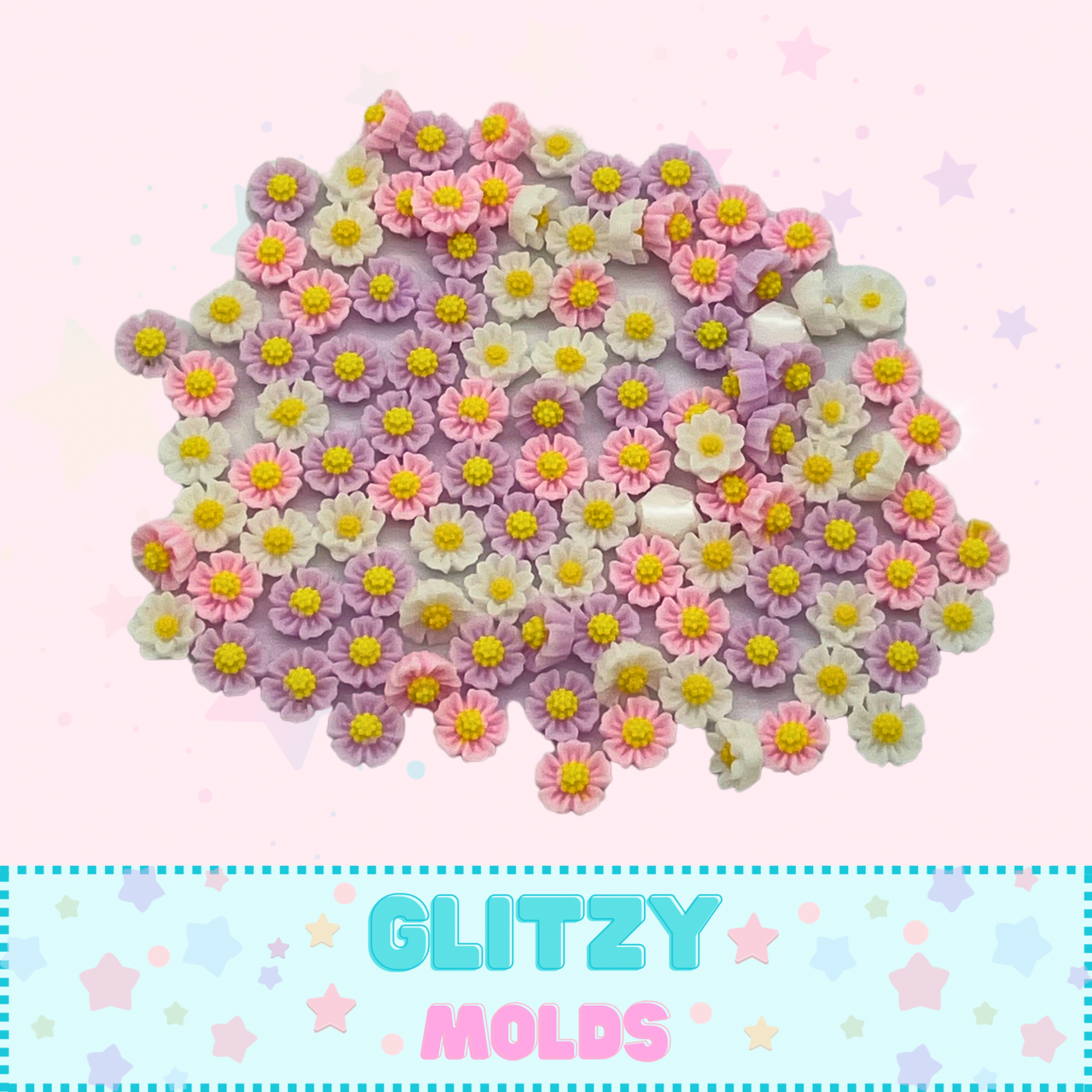 Mini Resin Flowers, 6mm, 100 pieces, Mixed colors