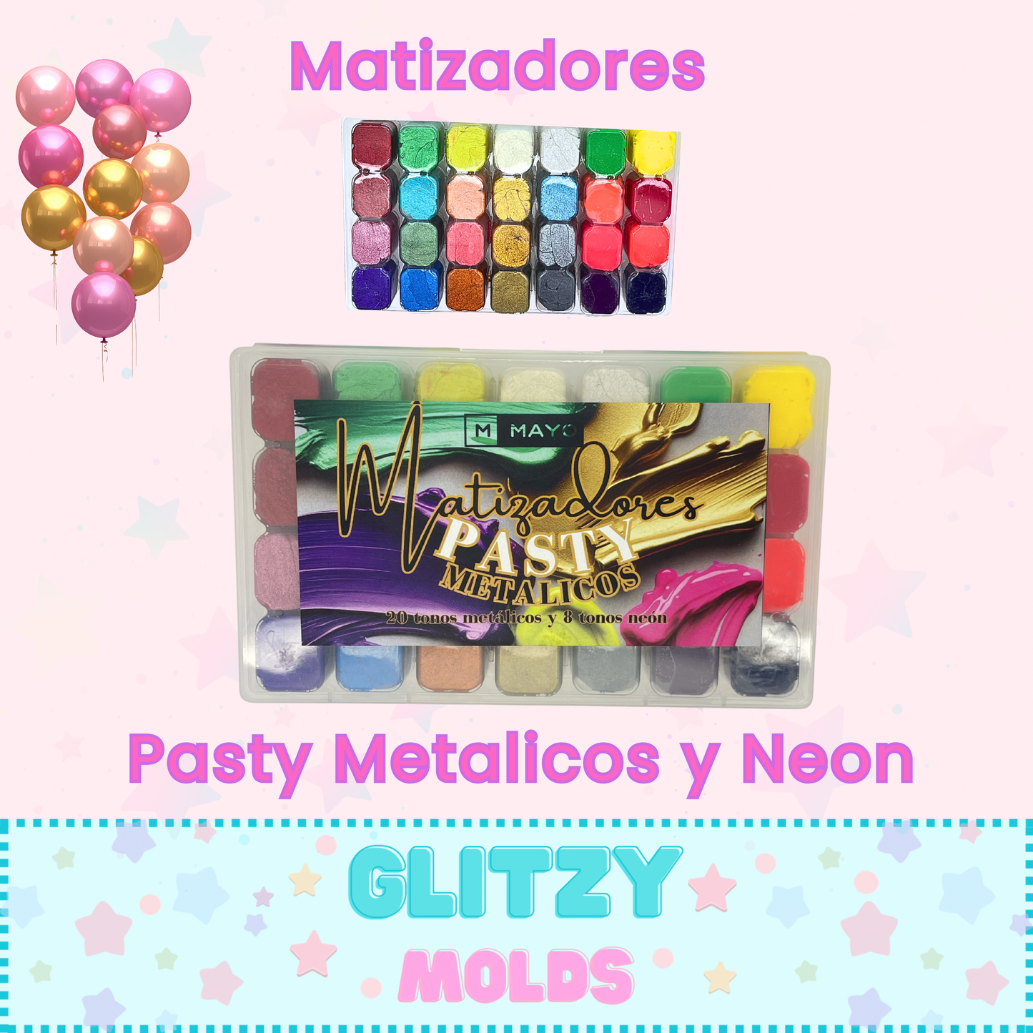 Pasty Gama 4, Paleta de Matizadores para Porcelana Fría, 28 Tonos Metalicos y Neon, Pasty-Metal