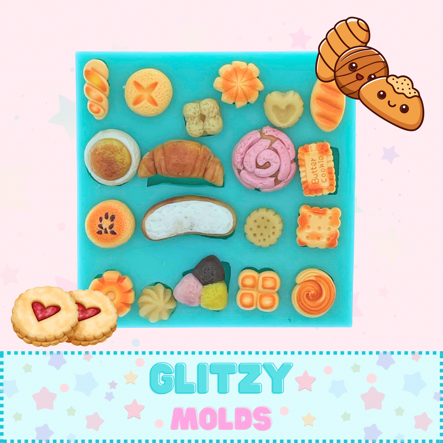 Micro galletas y panecillos, molde de silicon, Yuyas's X Glitzy YBM-MicroCookies-96a