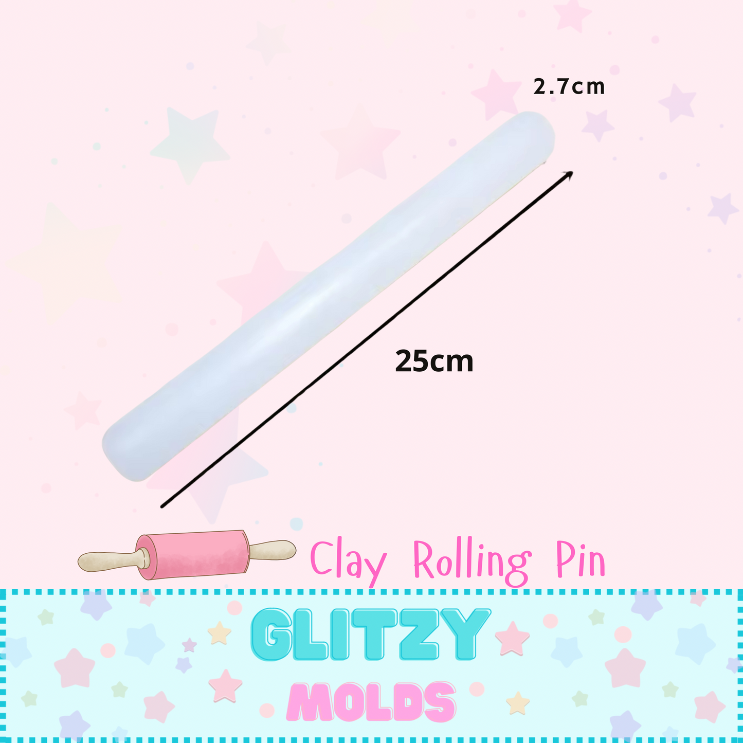 1pc, Professional Acrylic Rolling Pin for Cold Porcelain
