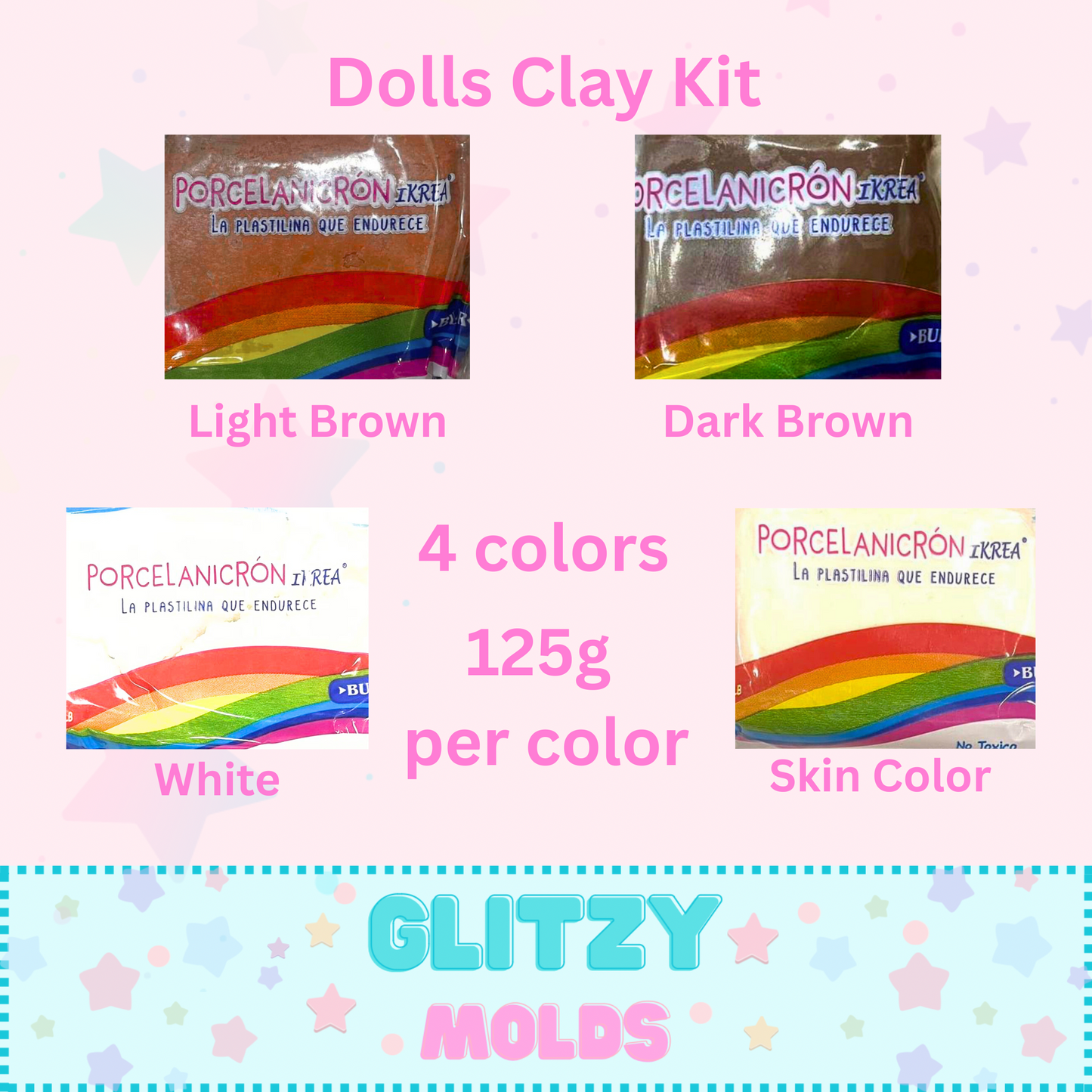 Dolls Basic Clay Kit, Cold Porcelain Kit, 500 grams of Air Dry Clay, Clay Kit #3