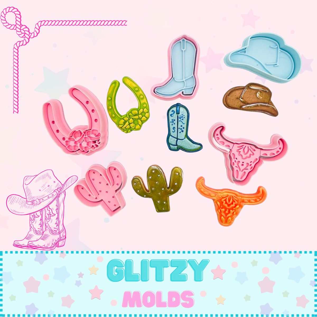 Western Clay Cutter Kit, Cutters & Stamp Kit, GM-Western Kit