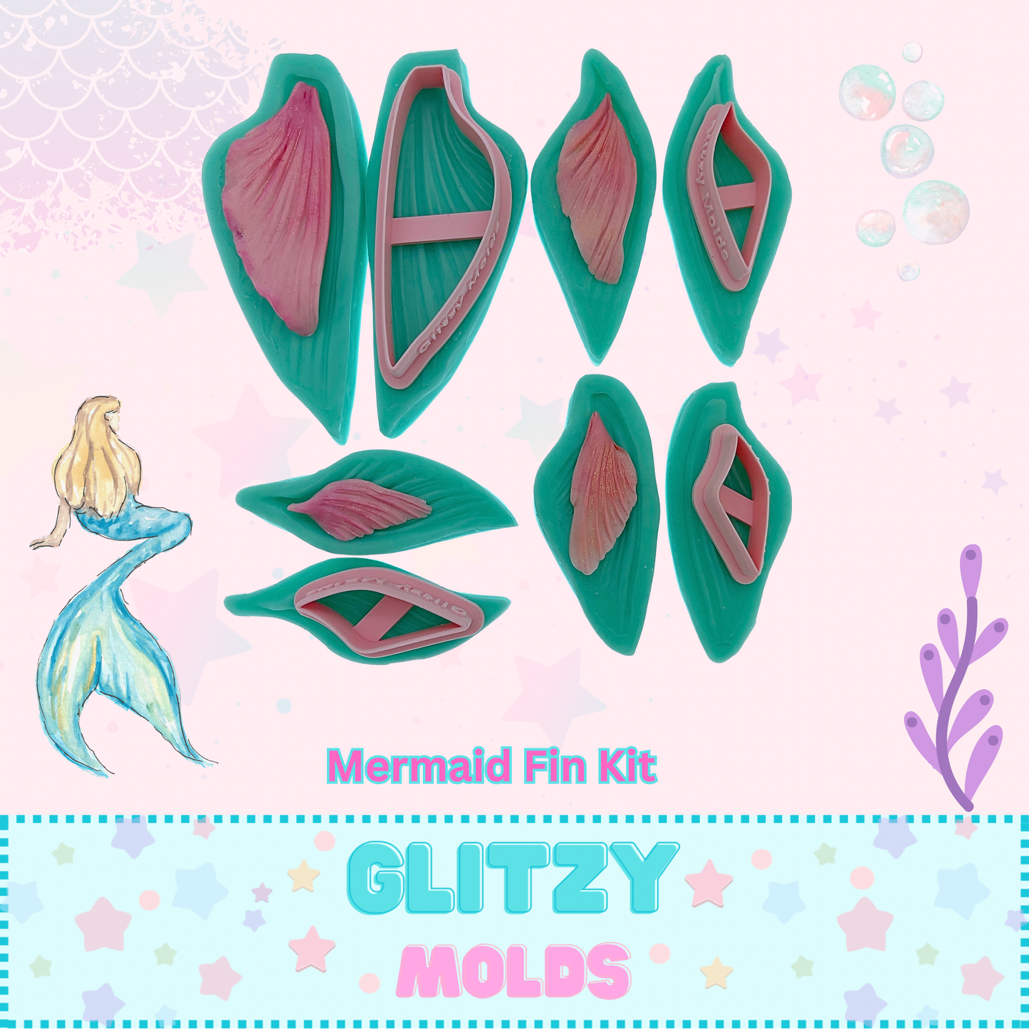 Juego de moldes y cortadores para aletas de sirena, GM-Fin1