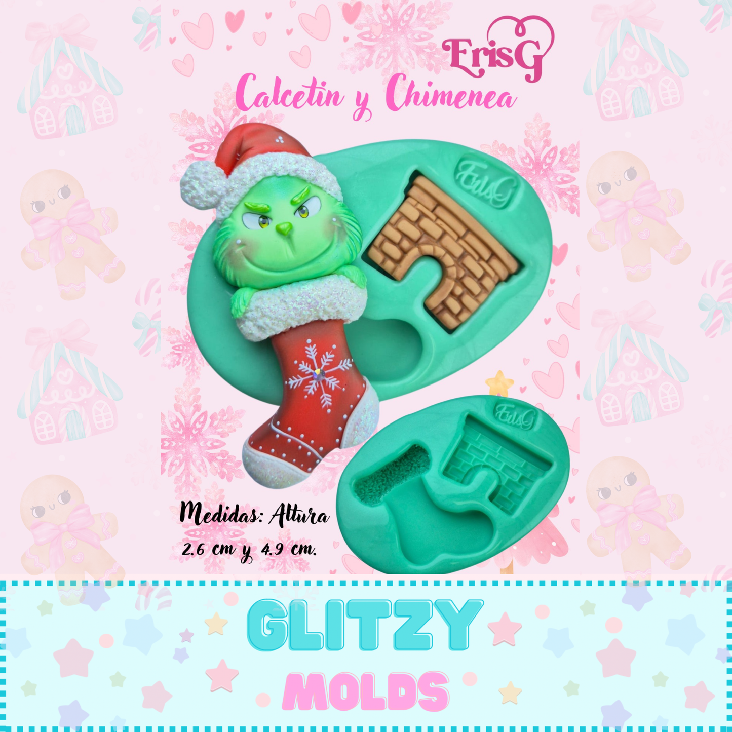 Media Navideña y Chimenea, Molde de Silicon, Eris González