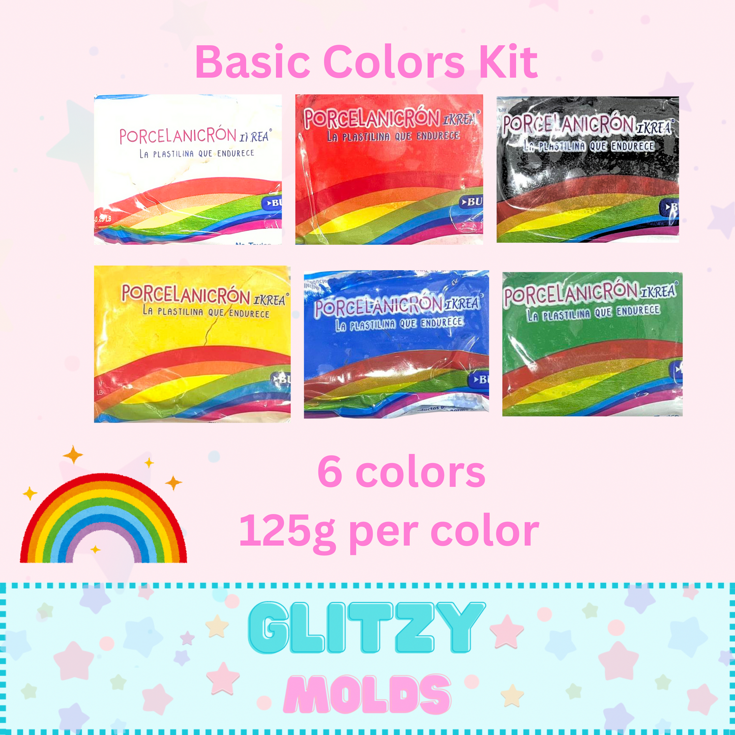Basic Colors Kit, Cold Porcelain Kit, 750 grams of Air Dry Clay, Clay Kit #2