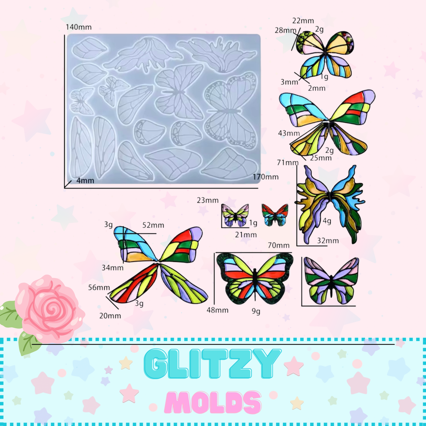 Molde de Silicon Alitas de Mariposa y Haditas GM-WingL