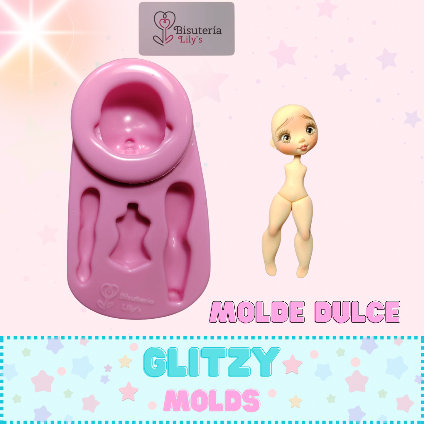 Dulce Mold, Doll Applique Silicone Mold, Bisutería Lily's BL-Dulce-161