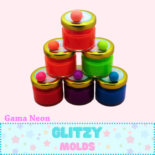 Neon Color Set, Gel Color Pigments by Glitzy Molds, 6 Colors, 1oz per Color