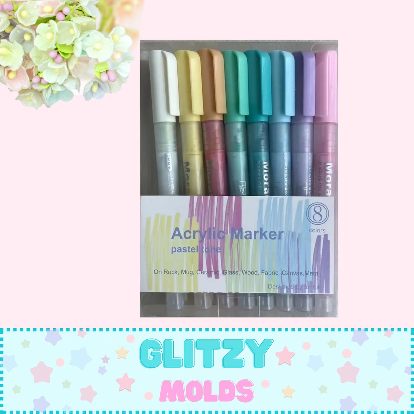 Acrylic Markers, Pastel Shades, 8 Pen Set, 2mm Point