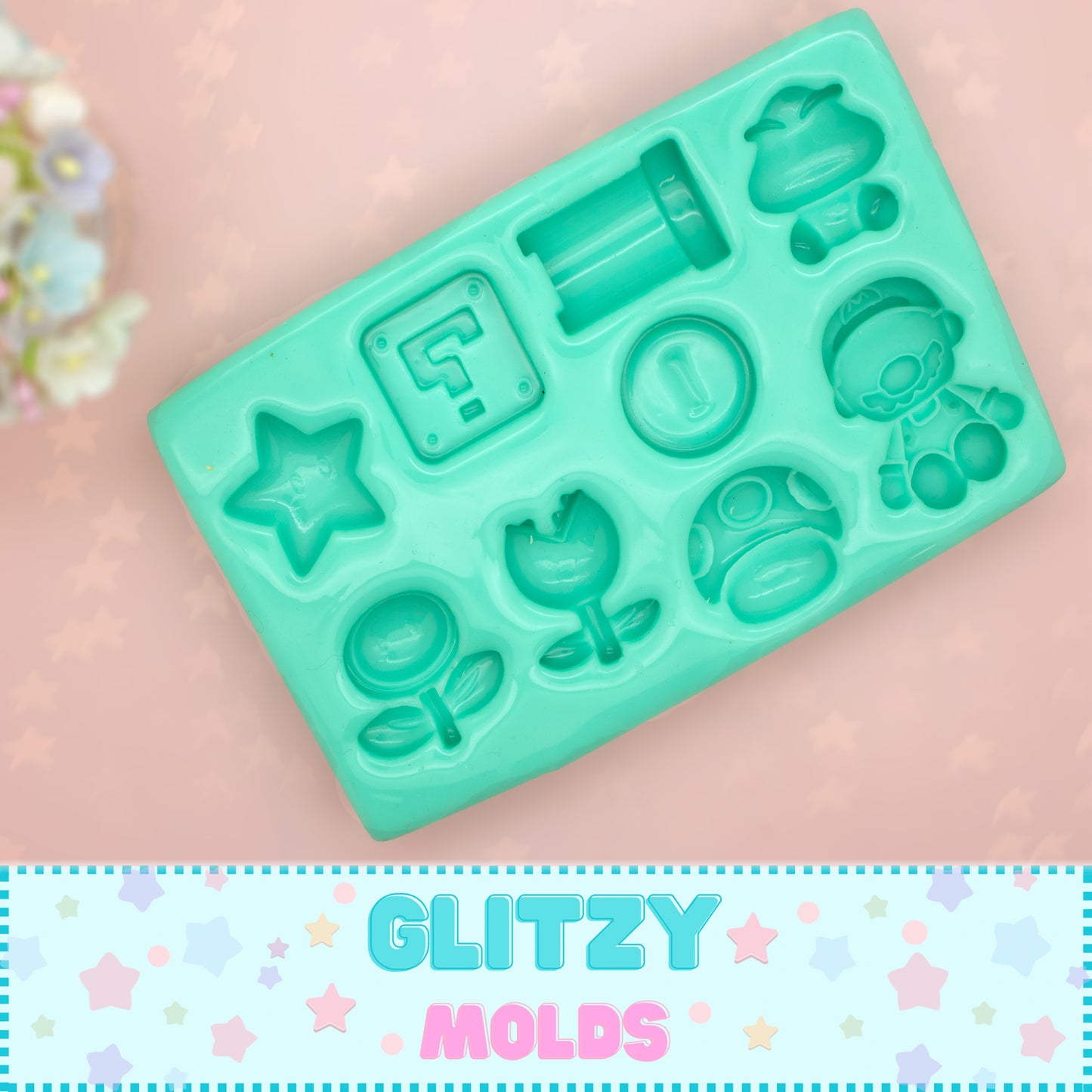 Mini Mario Accessories, Silicone Mold, Molde Mini Accesorios de Mario, Molde de Silicon para porcelana fria GM-156