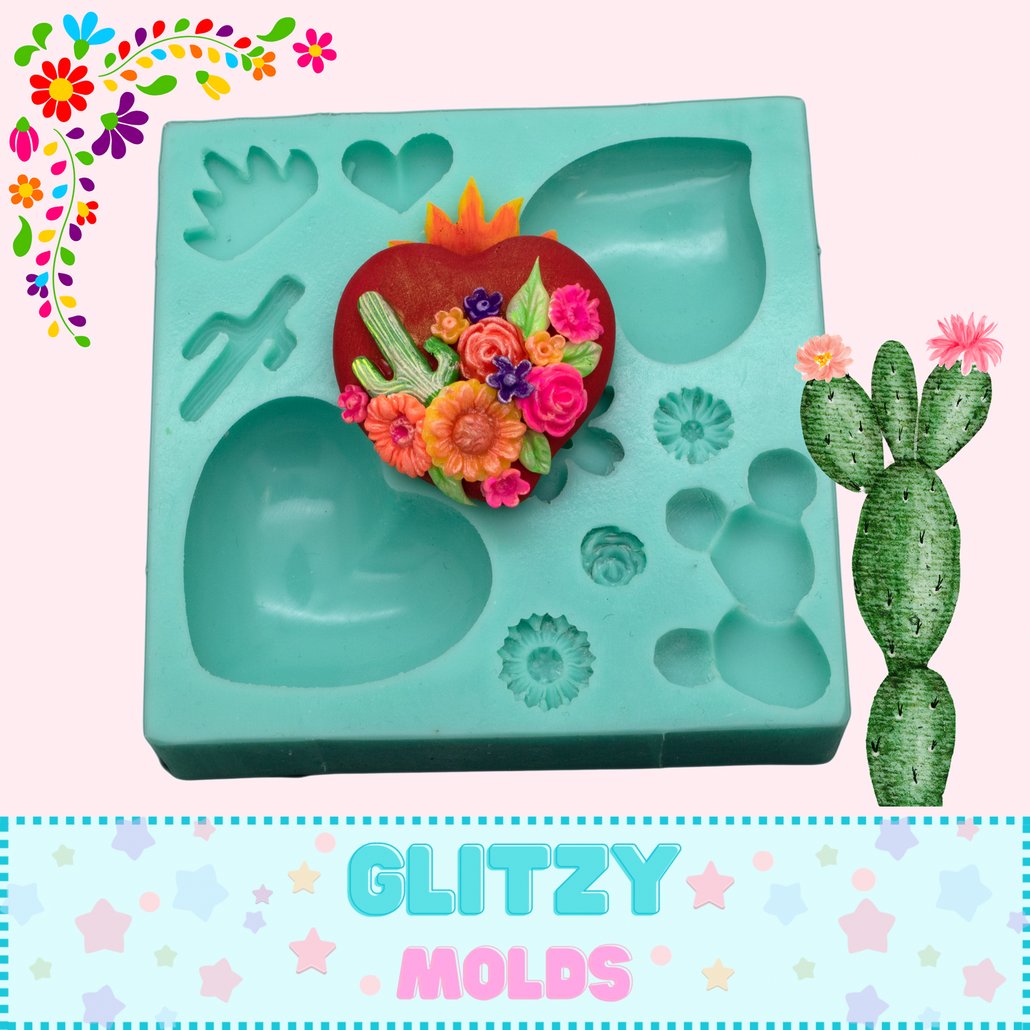 Corazon Mio, Mexican Heart Silicone Mold, Chunky Heart Mold, Molde Porcelana Fria GM-Corazon-7