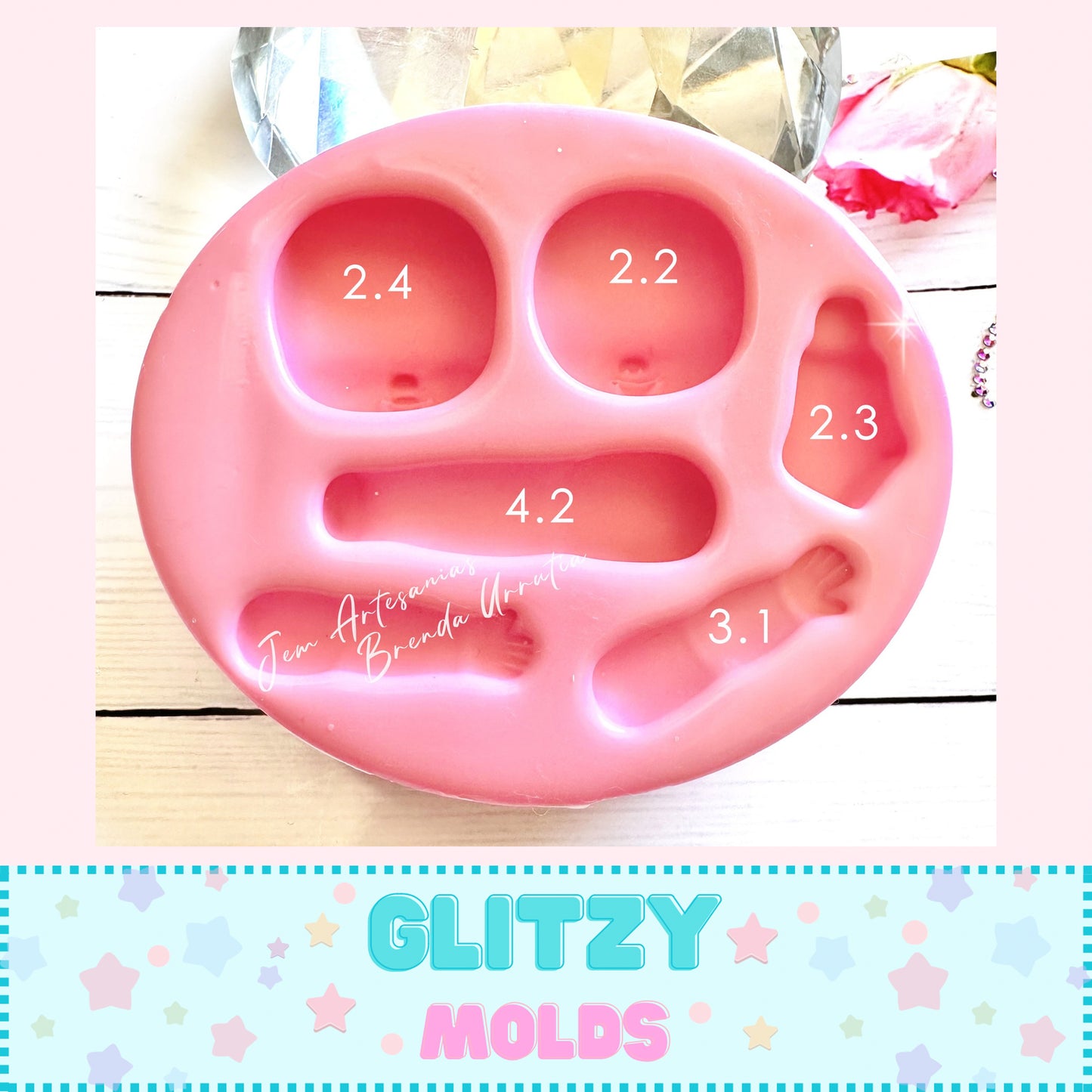 Molde de silicon para muñecas, Molde de Aplique, Jem Artesianas Molde #10