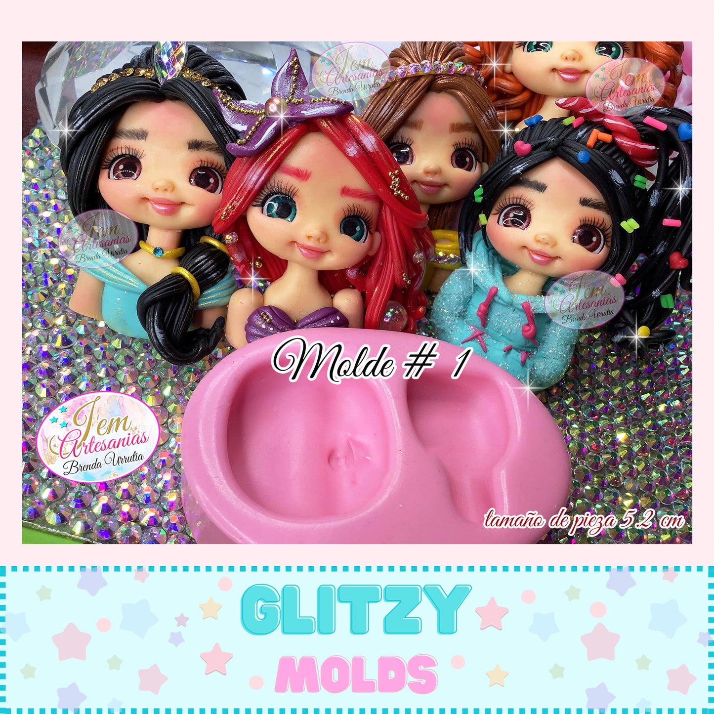 Doll Bust Aplique Silicone Mold, Jem Artesianas Mold #1 JEM-133a