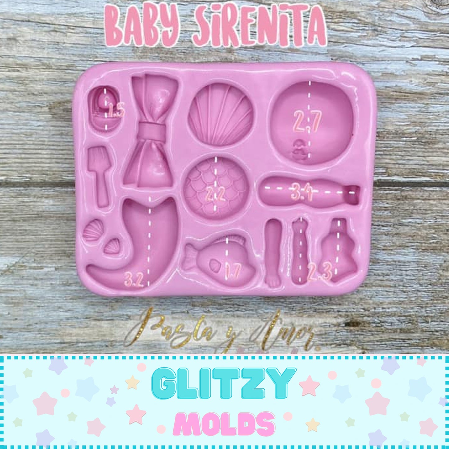 Baby Mermaid Silicone Mold, Molde Baby Ariel, Doll Applique Mold MB-68