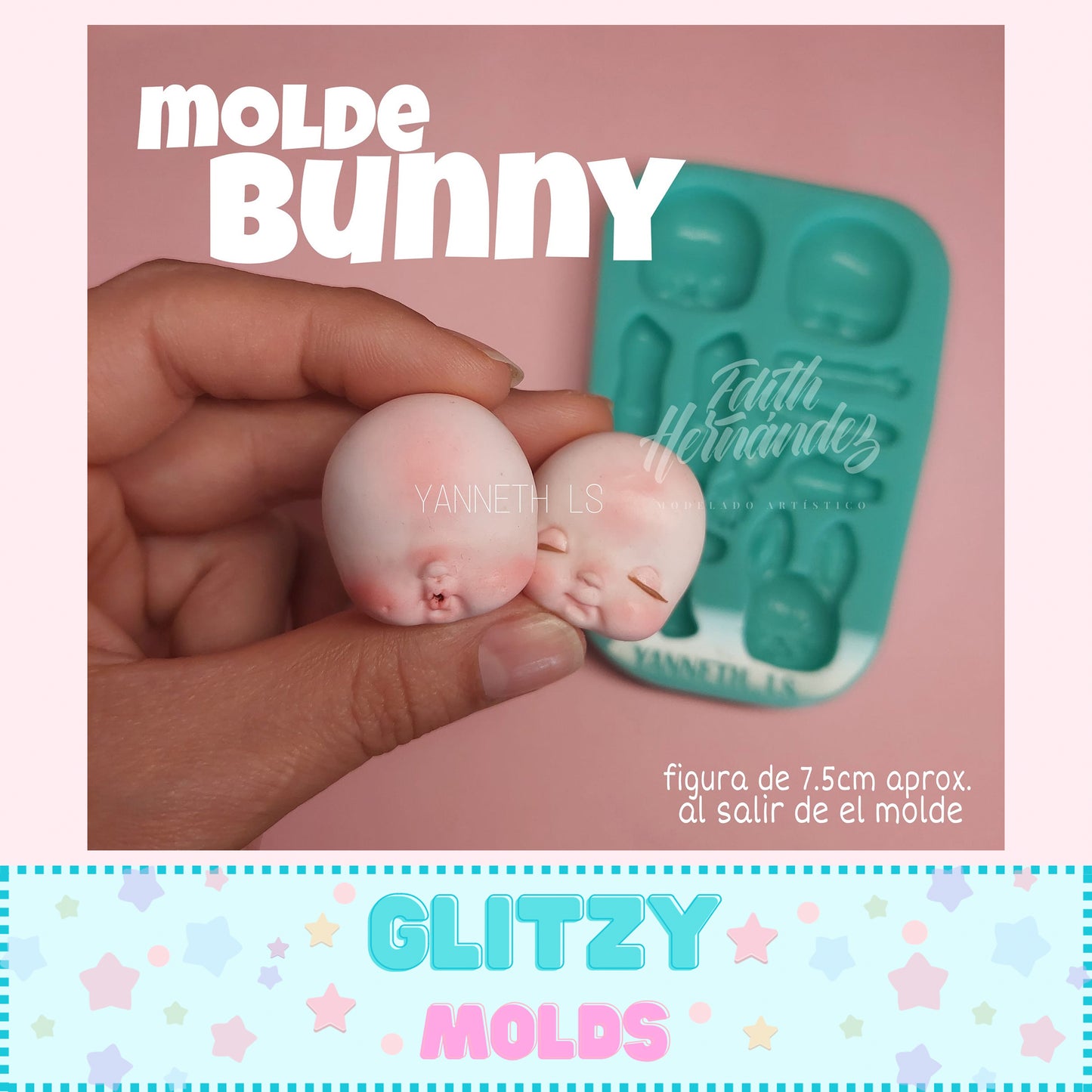 Baby & her Bunny Mold, Molde Bunny, Moldes de Silicone Edith Hernandez EH-5.23.2
