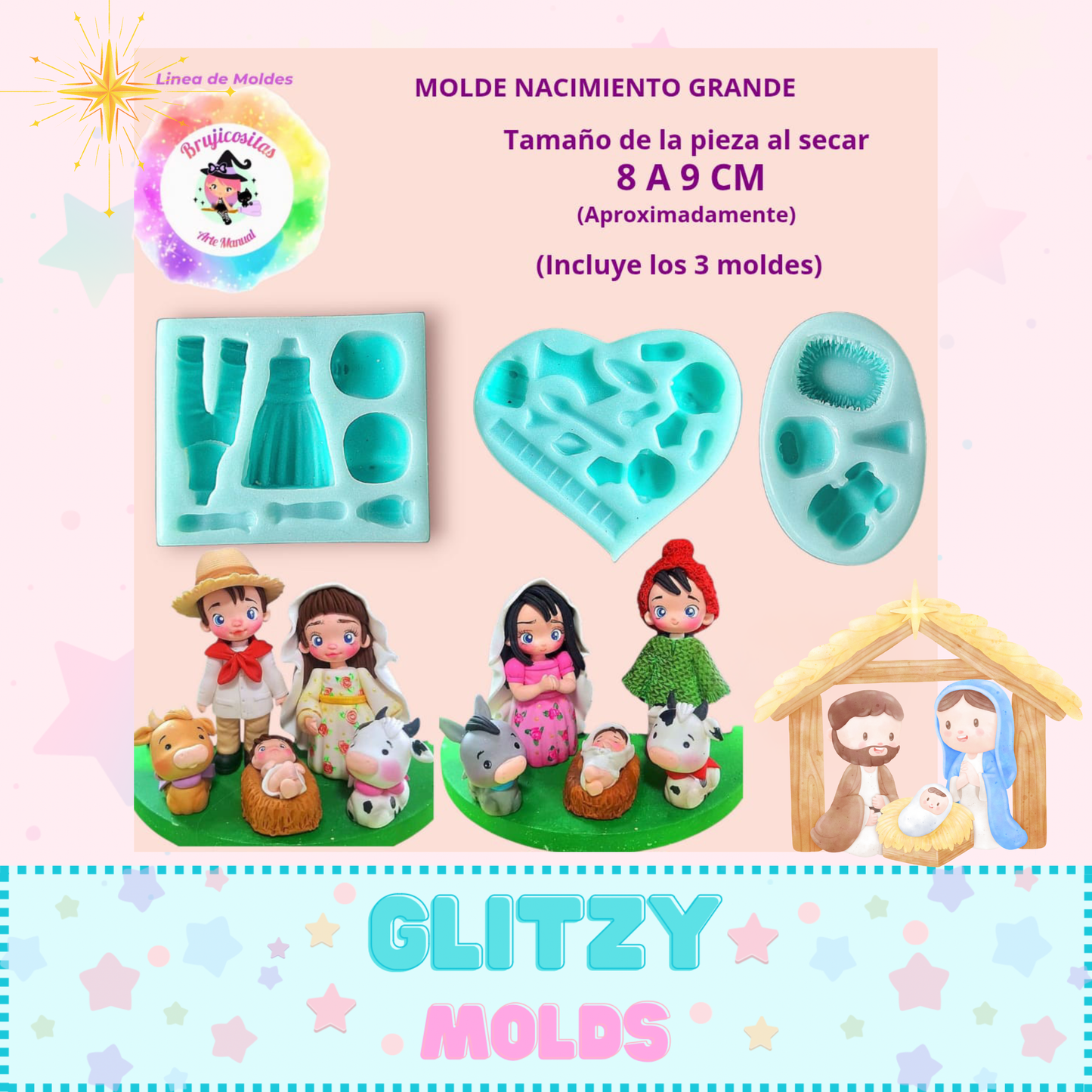 Juego de 3 moldes de silicona para Nacimiento Grande BJC-3