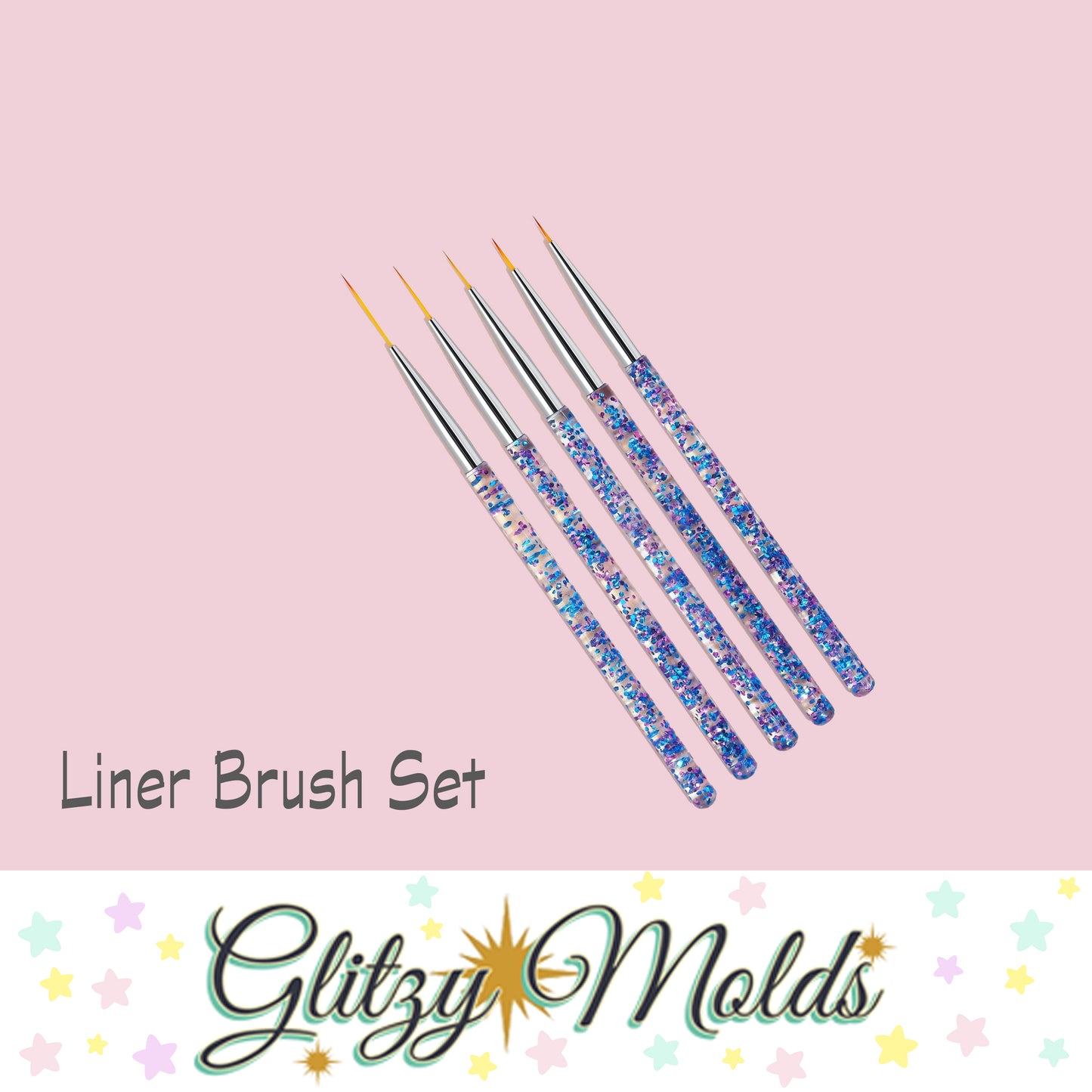 5 Piece Glitter Liner Brushes, Set de 5 Pinceles Liner