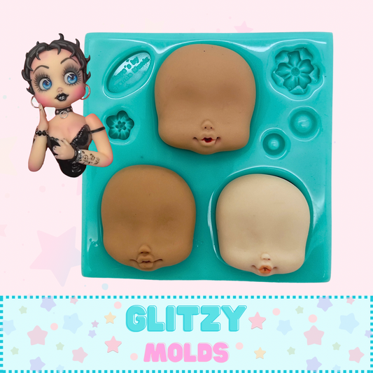 Betty Boop, Doll Face Mold, 3 Adorable Faces, Silicone Mold by Yuya's by Brenda Muñiz YBM-Betty