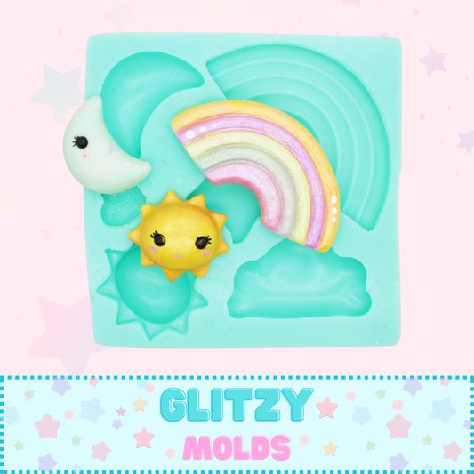 Rainbows & Stars Silicone Mold, Cold Porcelain Mold GM-78