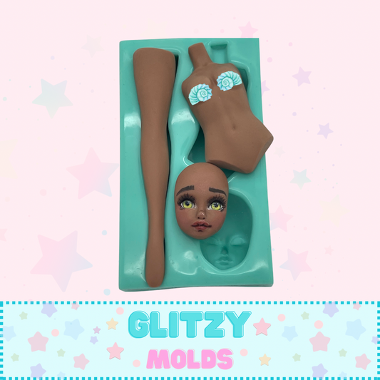 Lena Doll Mold, Full Body Doll Silicone Mold, Silicone Mold by Glitzy Molds GM-Lena