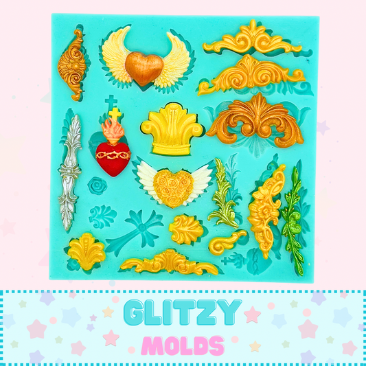 Catrina Headpieces and Accessories 2, Ornate Forms, Silicone Mold, Glitzy Molds GM