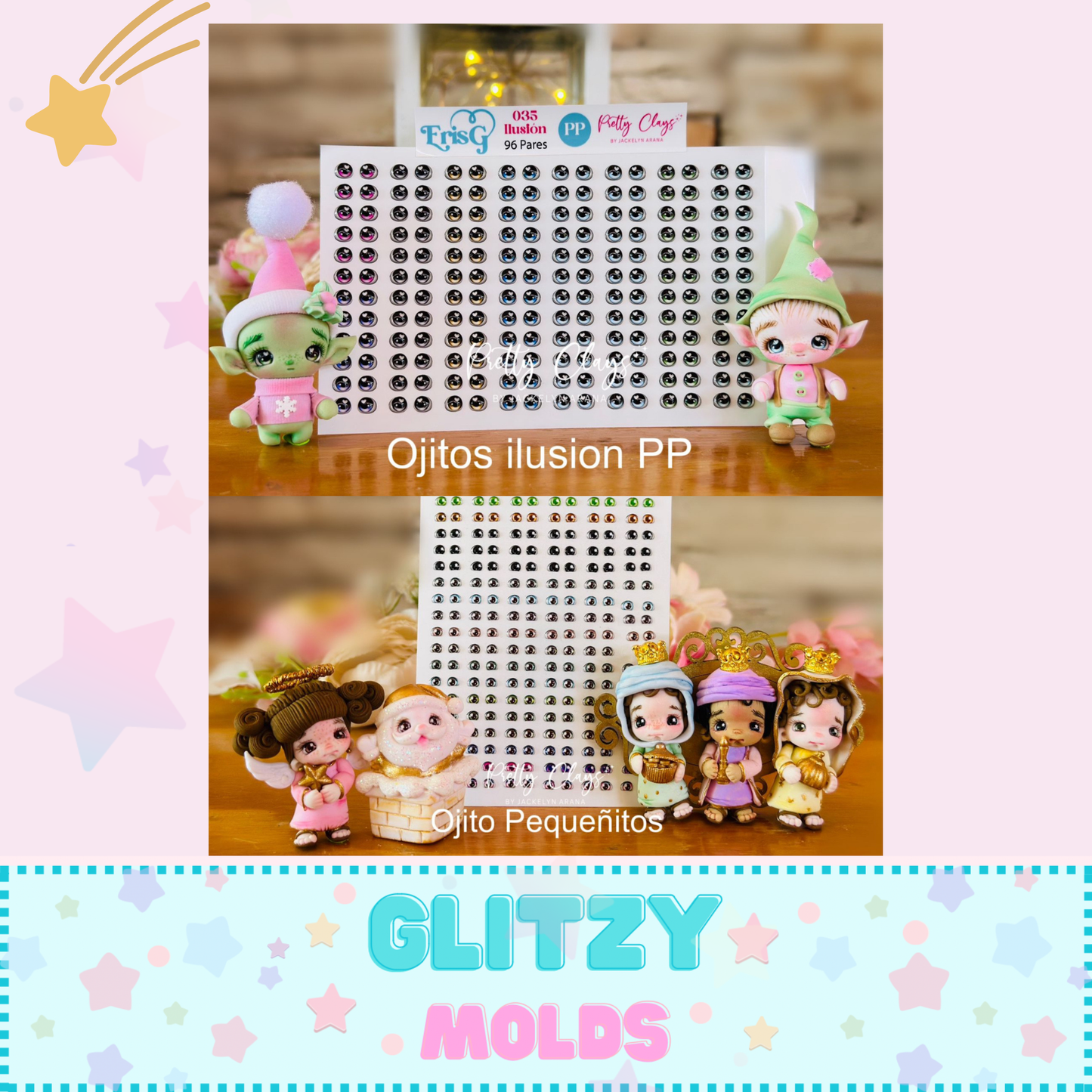 Sweet Christmas Collection, 3D Eye Collection by Pretty Clays Molds, 3mm & 5mm, 234 pairs