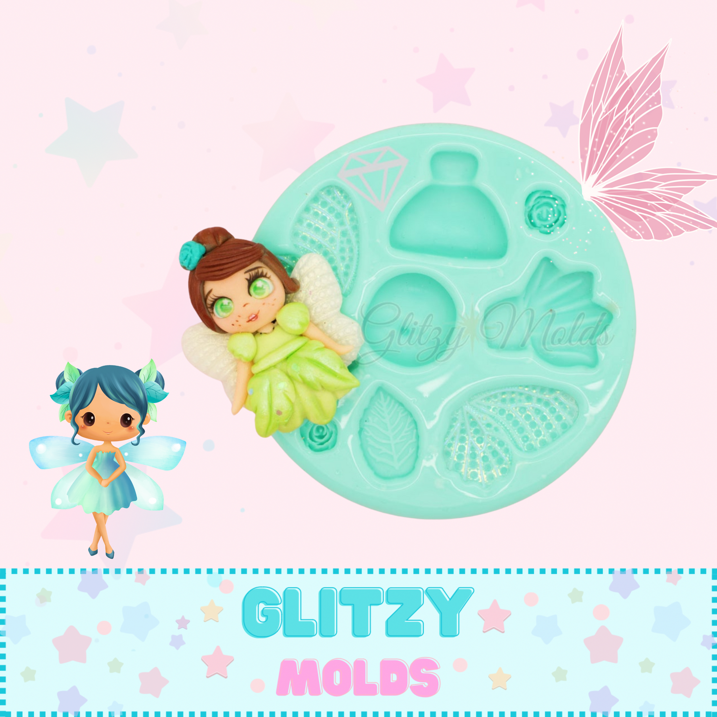Fairy Applique Silicone Mold, Molde de Aditas, Moldes Pocelana Fria GM-102A