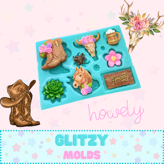 Howdy Cute, Western Silicone Mold, Cold Porcelain Mold GM-Howdy