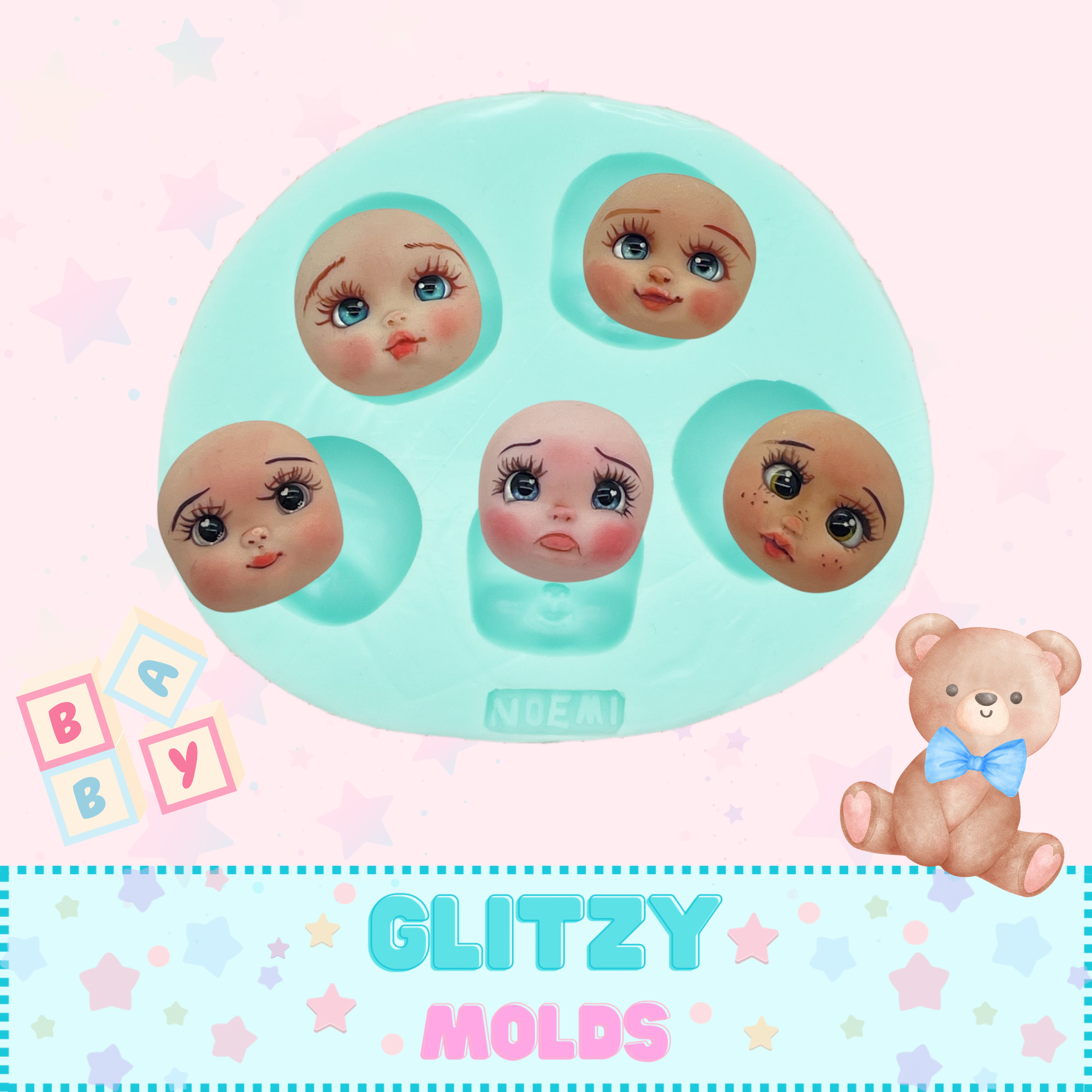 Multi Face Silicone Mold, Pouty Baby, Doll Applique Silicone Mold, Mol ...