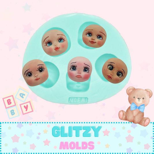 Multi Face Silicone Mold, Pouty Baby, Doll Applique Silicone Mold, Molde Baby Pucheritos de Noemi Hernandez NH-62
