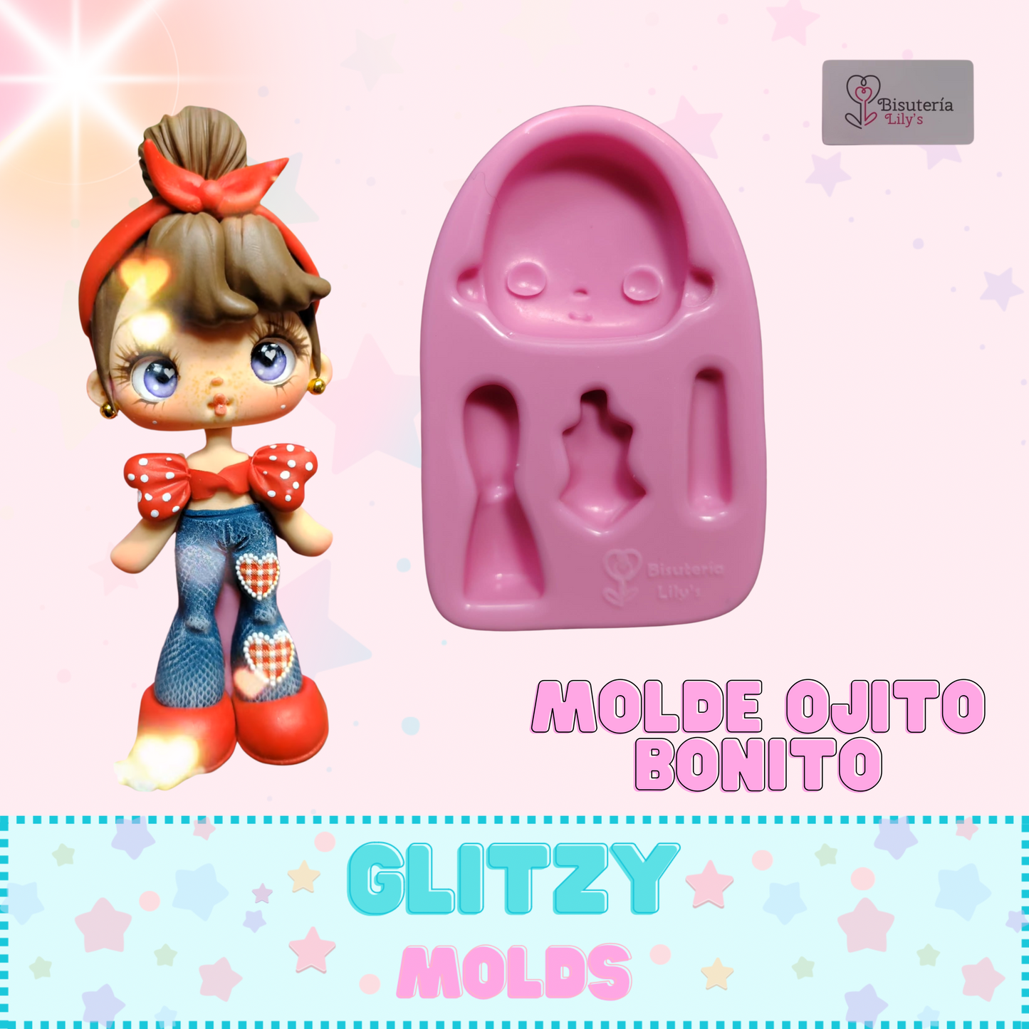 Pretty Eyes 2 Mold, Doll Applique Silicone Mold, Bisutería Lily's  BL-167