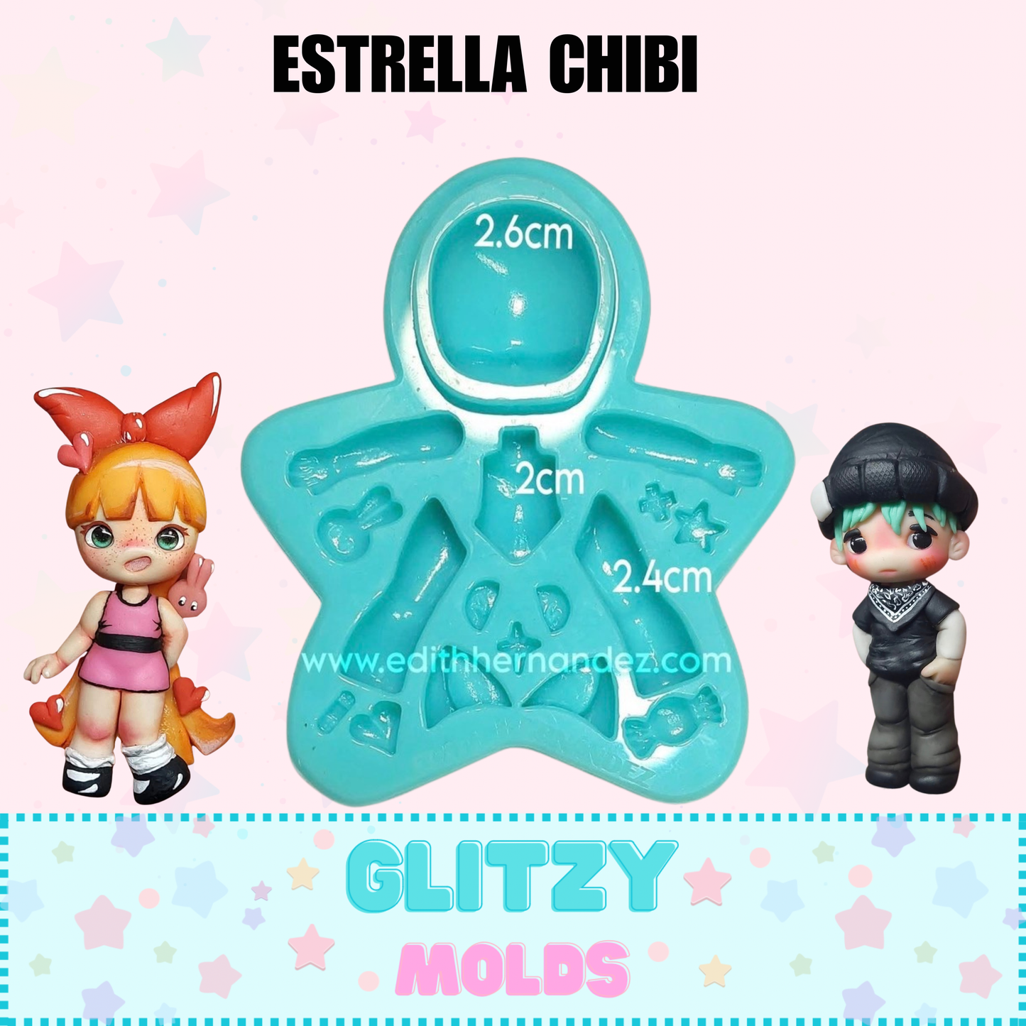 Chibi Star Silicone Mold, Clays Silicone Mold, Edith Hernandez EH-Chibi