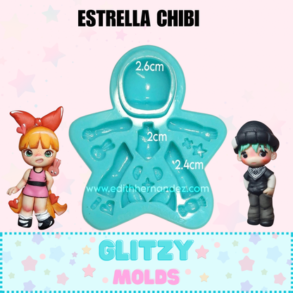 Chibi Star Silicone Mold, Clays Silicone Mold, Edith Hernandez EH-Chibi