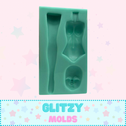 Lena Doll Mold, Full Body Doll Silicone Mold, Silicone Mold by Glitzy Molds GM-Lena