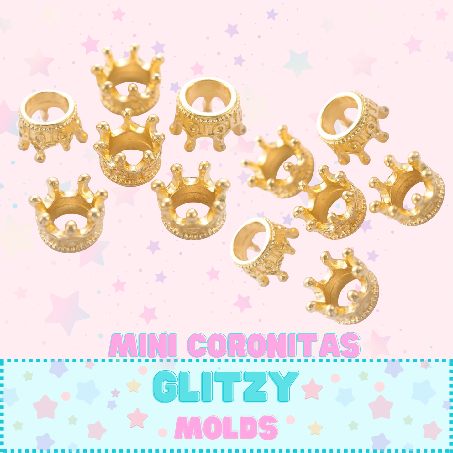 12 Decorative Mini Crown Embellishment, Gold