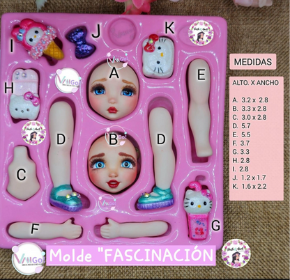 Molde FAscinacion, Molde de Silicon para Muñecas, Colección Fascinación de Vango VG-FS1-111