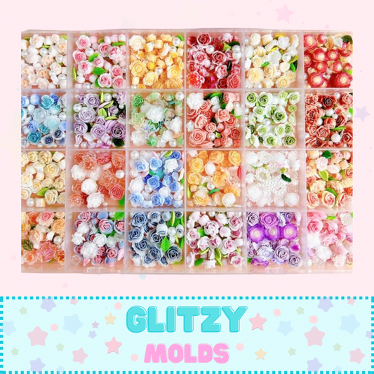 3D Mini Acrylic Roses, Mix Colors, 24 Grid Box