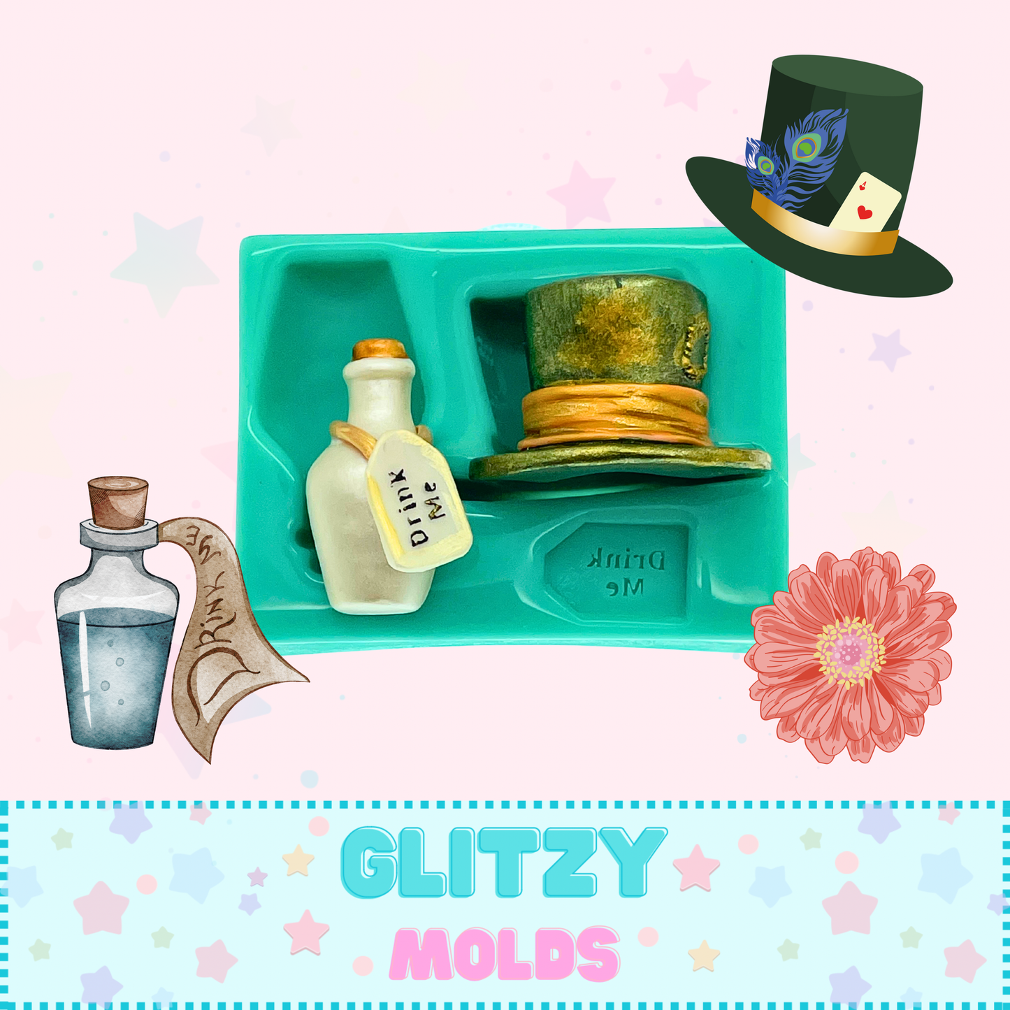 Mad Hatter Mold, Potion Bottle, Silicone Mold, GM-92A