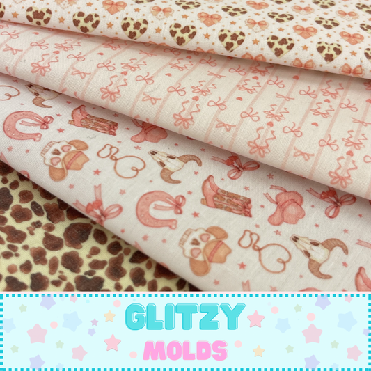 Cute Cowgirl Fabric Kit, 4 Sheet Set, Printed Fabric , 8 by 11 inches, PF-Western Kit1