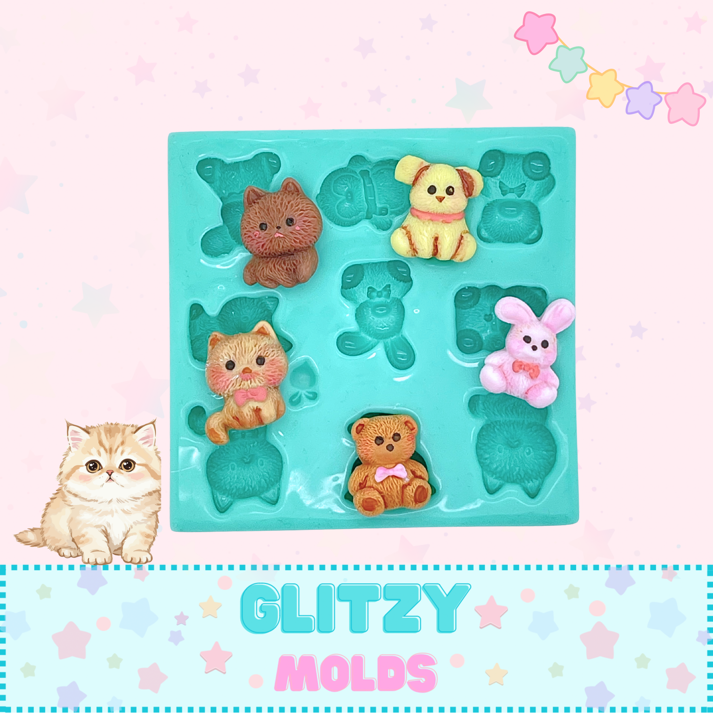 Mini Furry Pets, Silicone Mold for Cold Porcelain, GM-Peluditos