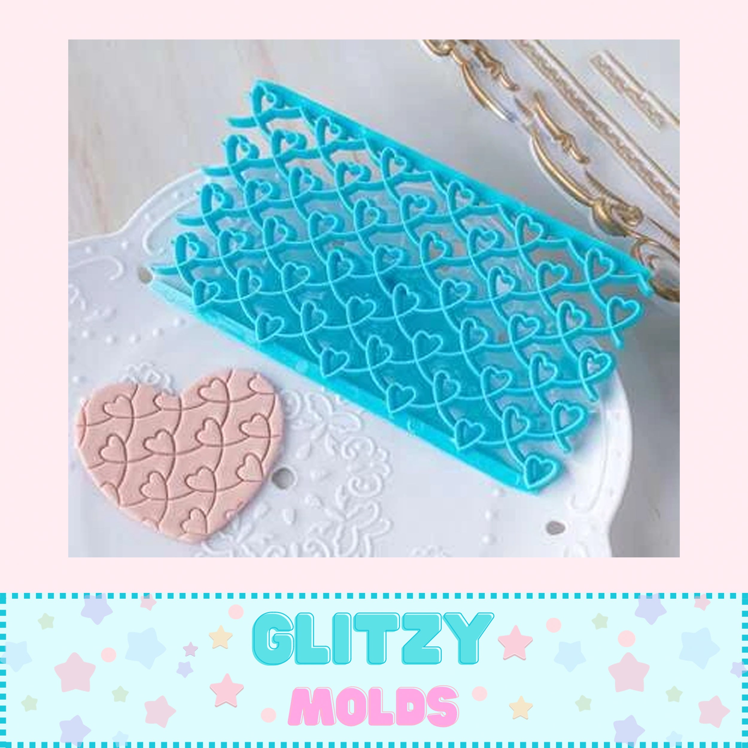 Pattern Stamper Heart Pattern Clay Stamper, Embossing Tool, Texture Plate โ Glitzy Molds