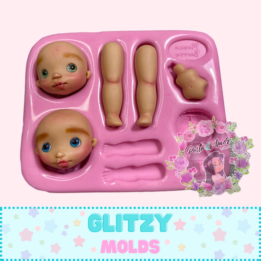 Pretty Lele Doll Silicone Mold,  Doll Applique Mold MB-21