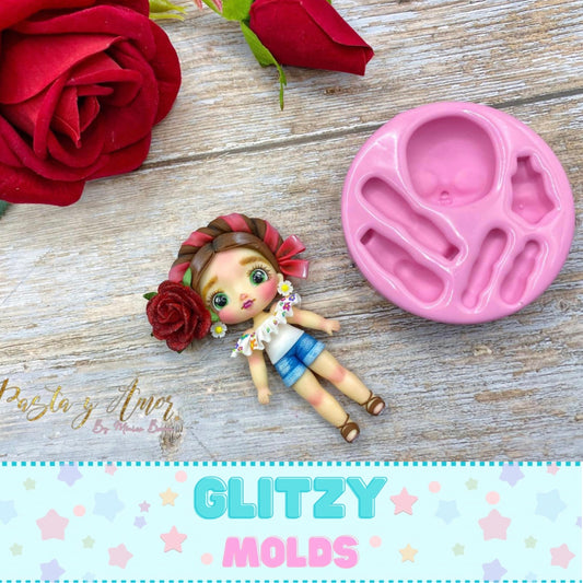 Kawaii Doll Silicone Mold, Molde Kawaii, Doll Applique Mold MB #66