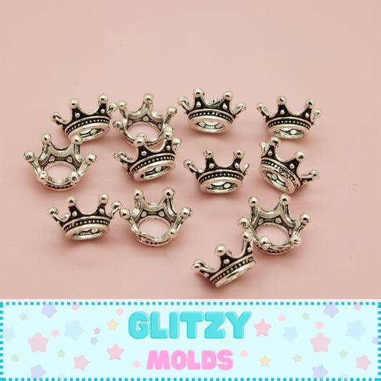 12 Decorative Mini Crown Embellishment, Antique Silver